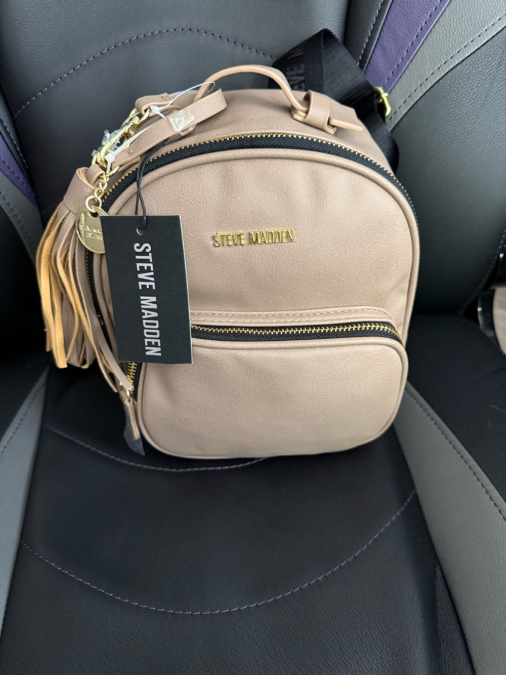 Steve Madden Beige Mini Backpack with Gold Hardware
